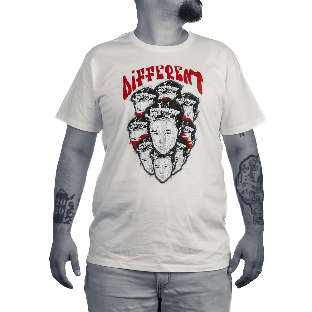 Tricou streetwear alb barbati din bumbac, stil urban, cu un imprimeu "Different" | N-one, cadou