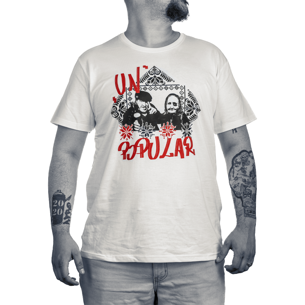 Tricou streetwear alb barbati din bumbac, stil urban, cu un imprimeu "UNPOPULAR" | N-one, cadou